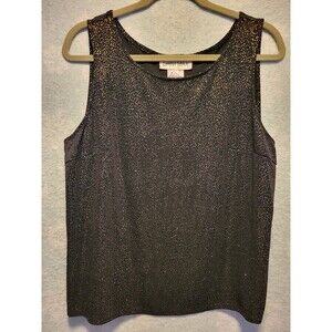 Vintage Women Tank Top 14 Black USA Glitter Shiny New Year Party Glam Cocktail